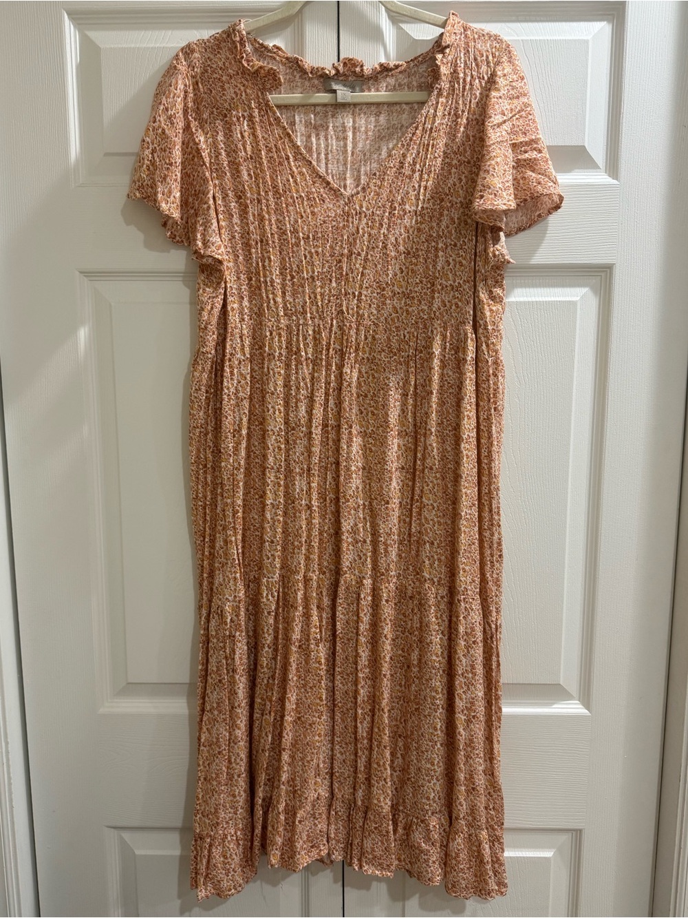 Wonderly Peach Floral V-Neck Midi Dress